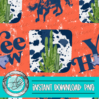 Navy and Orange Yeehaw Seamless Pattern