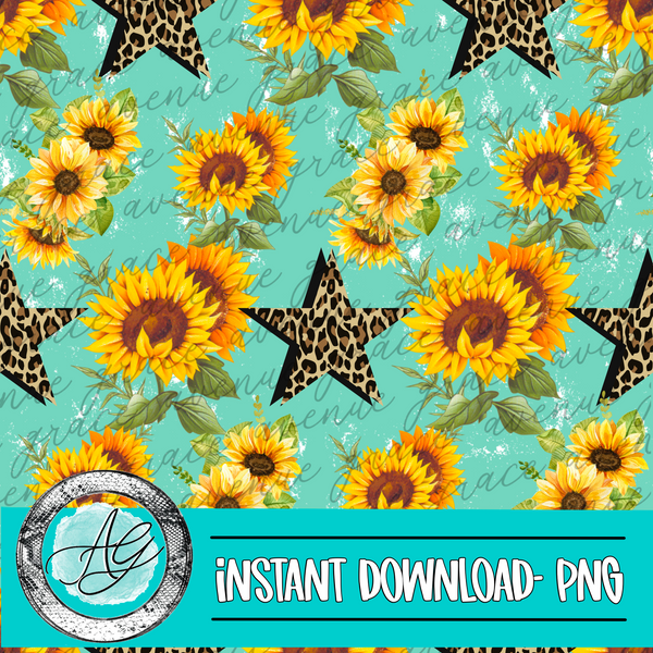 Turquoise Sunflower Seamless Pattern