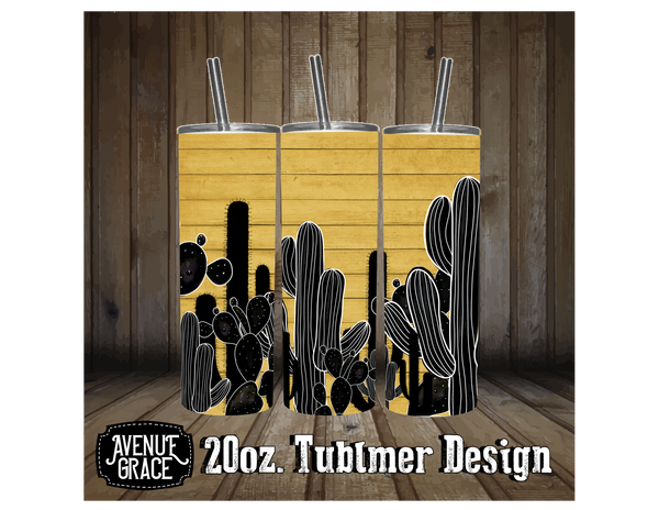 Mustard Yellow Black Cactus Tumbler Design