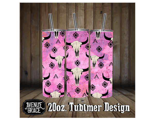 Pink and Purple Longhorn tumbler design