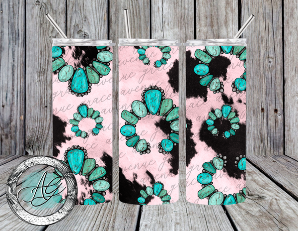 Pink Cowprint & Turquoise Tumbler Wrap