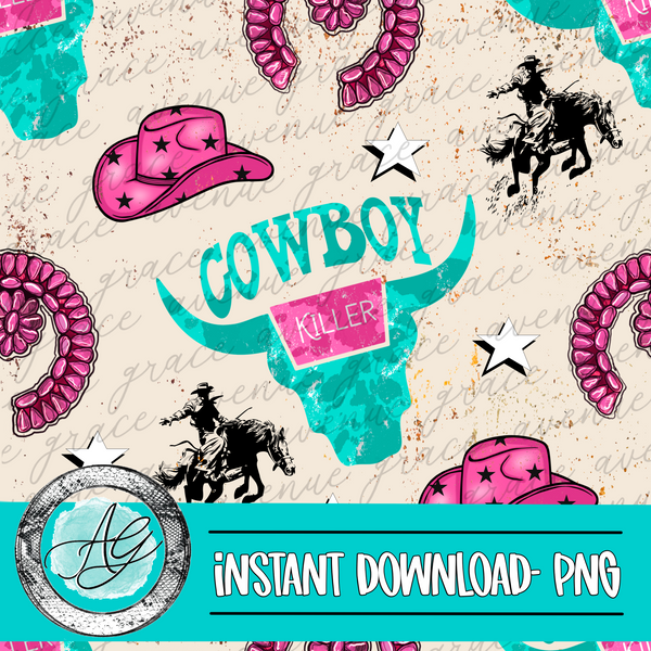 Cowboy Killer Pink Seamless Pattern