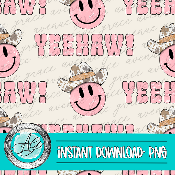 Pink Smiley Western Seamless Pattern