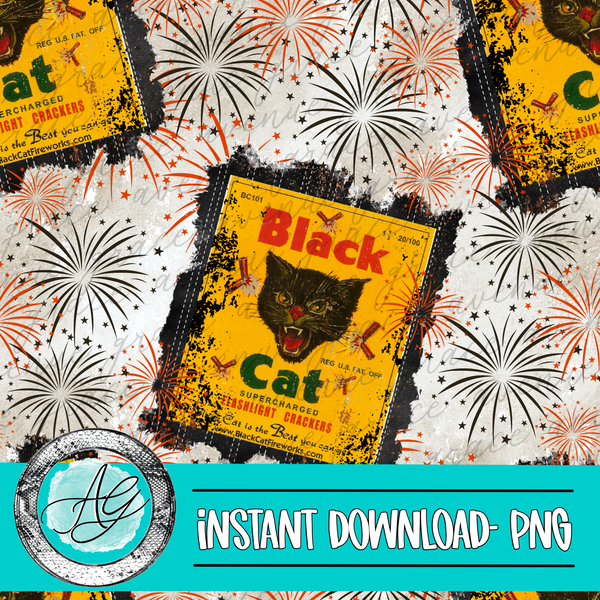 Vintage black cat seamless pattern