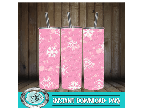 Pink Glitter Snowflake 20oz Tumbler Design