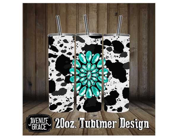 Cowprint turquoise stone tumbler design