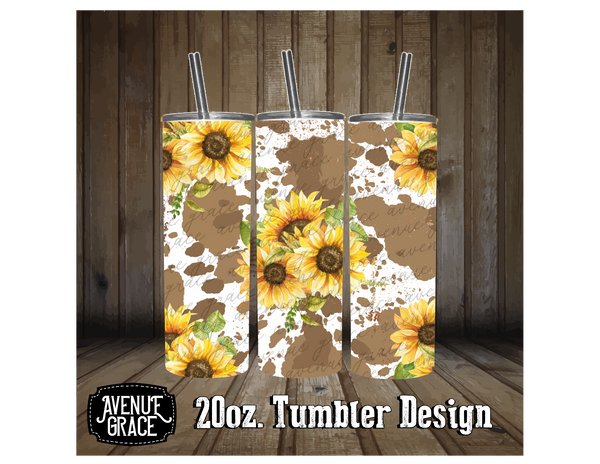 Cowprint sunflower tumbler design