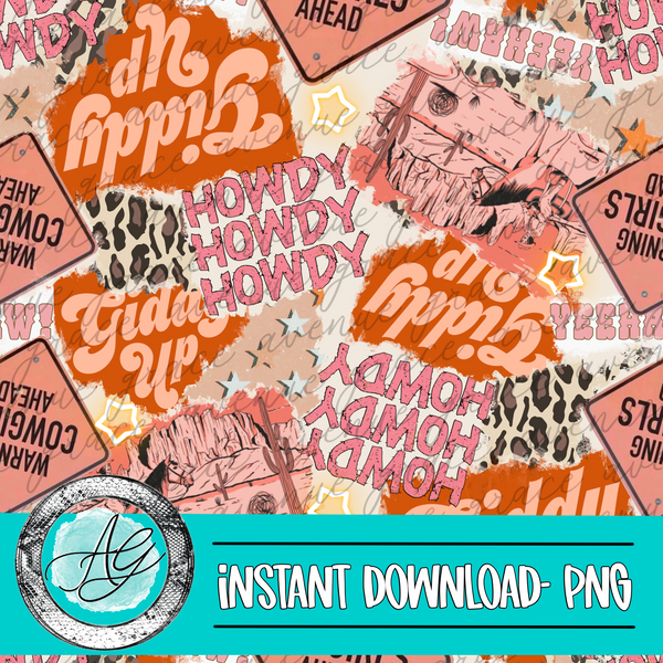 Peach Pink Cowgirl Seamless Pattern