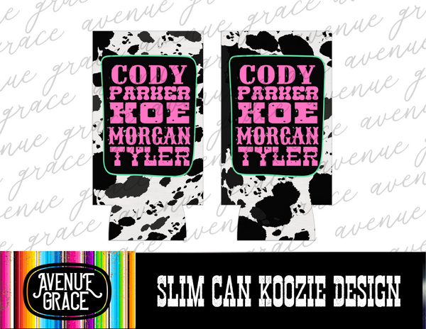 Country Singers slim can koozie design