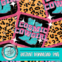 Leopard Cosmic Cowgirl Seamless Pattern