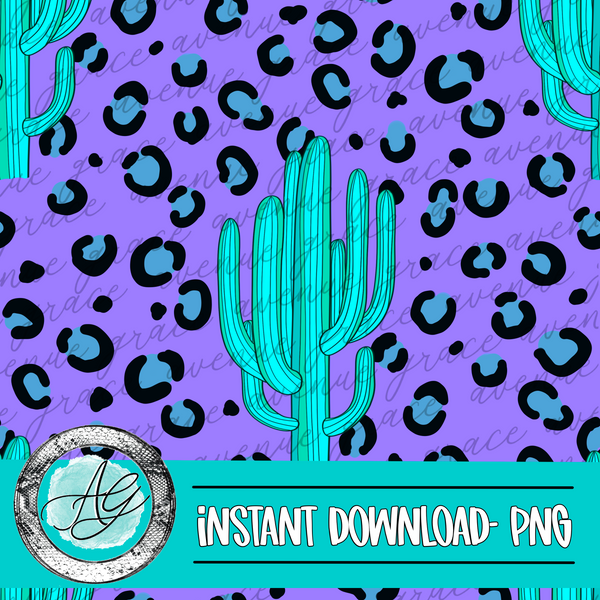 Purple Turquoise Cactus Seamless Pattern