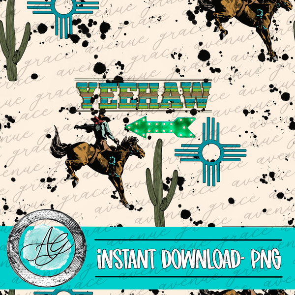 Yeehaw Blue & Green Seamless Pattern