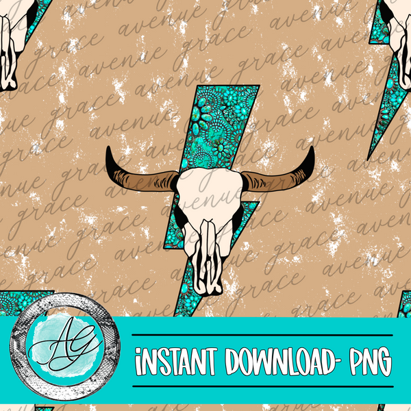 Turquoise Longhorn Seamless Pattern