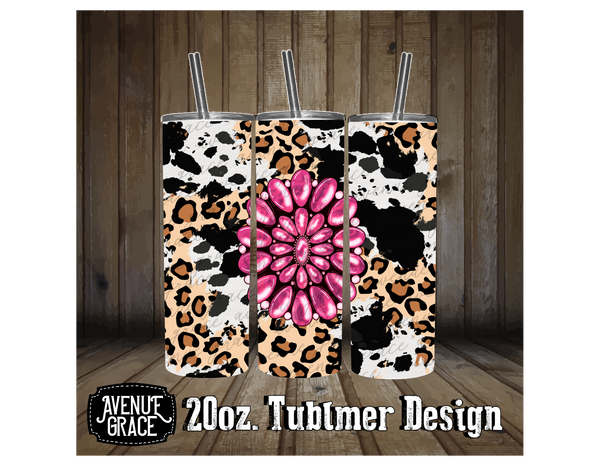 Cowprint leopard pink stone tumbler design